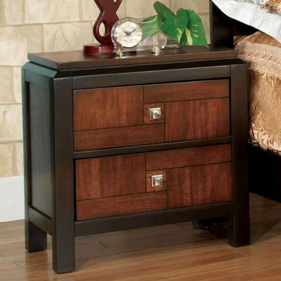 Furniture * | Hot Sale Simple Relax 2 Drawers Nightstand With Two-Tone Design, Acacia And Walnut