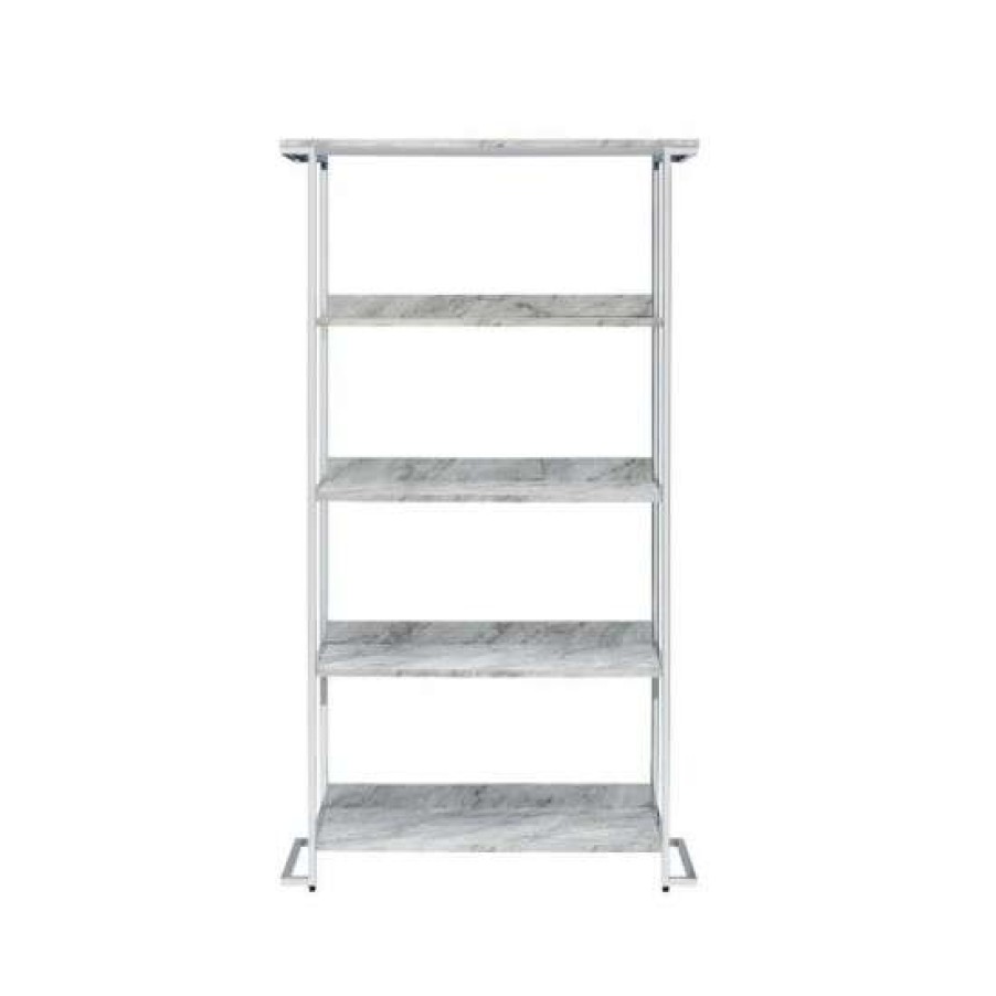 Furniture * | Buy Simple Relax 5 Tier Wooden And Metal Frame Bookshelf In White