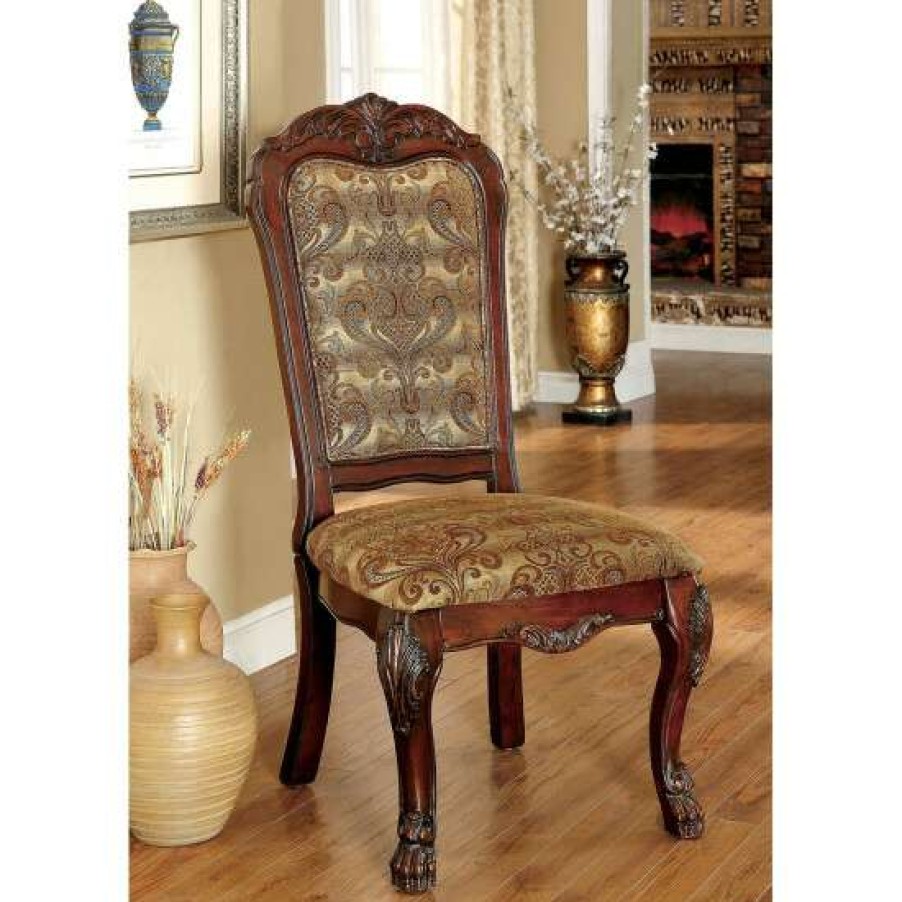 Furniture * | Discount Simple Relax Set Of 2 Fabric And Wood Side Chair With Pattern Cusion