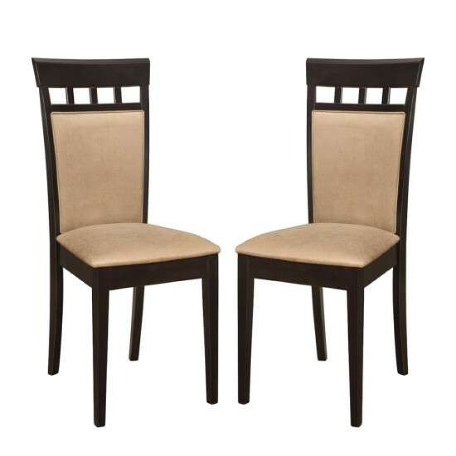 Furniture * | Wholesale Simple Relax Set Of 2 Upholstered Back Side Chairs Cappuccino And Tan