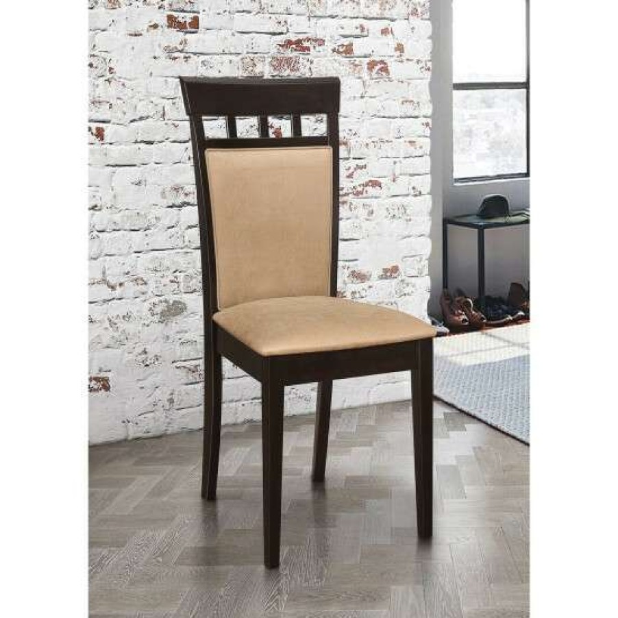 Furniture * | Wholesale Simple Relax Set Of 2 Upholstered Back Side Chairs Cappuccino And Tan