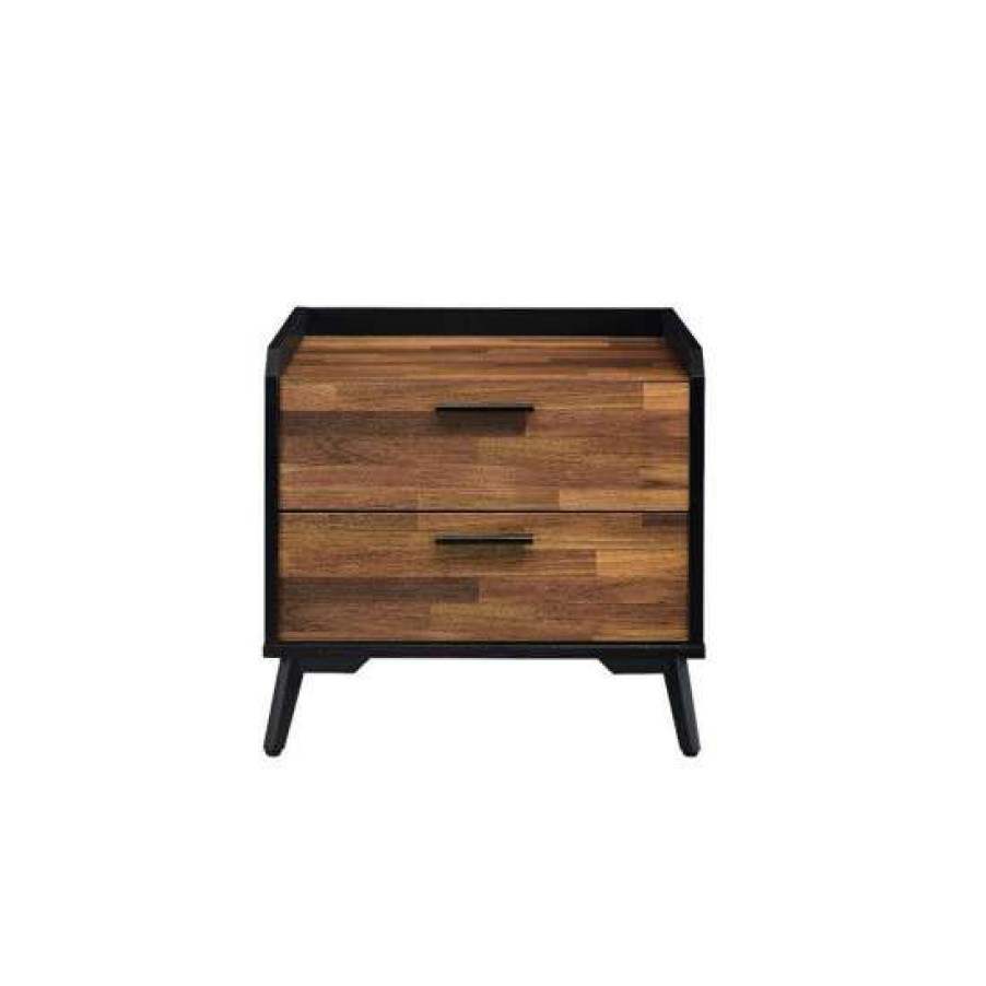 Furniture * | Top 10 Simple Relax Wood Nightstand With 2 Drawers In Walnut And Black Finish