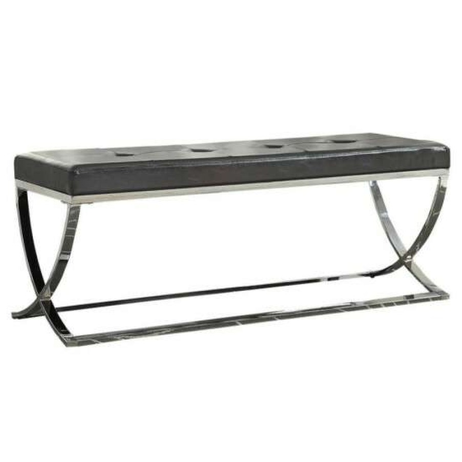 Furniture * | Wholesale Simple Relax Faux Leather Bench With Metal In Base Black And Chrome