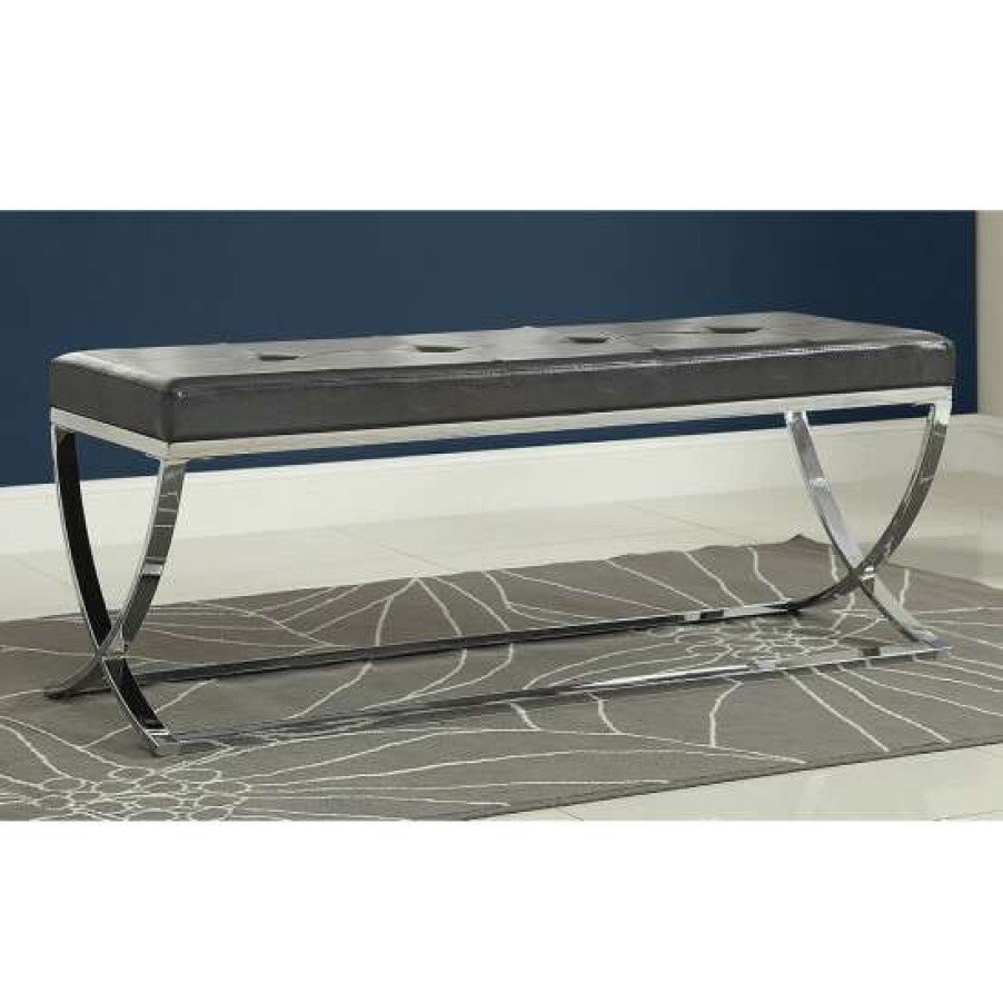 Furniture * | Wholesale Simple Relax Faux Leather Bench With Metal In Base Black And Chrome