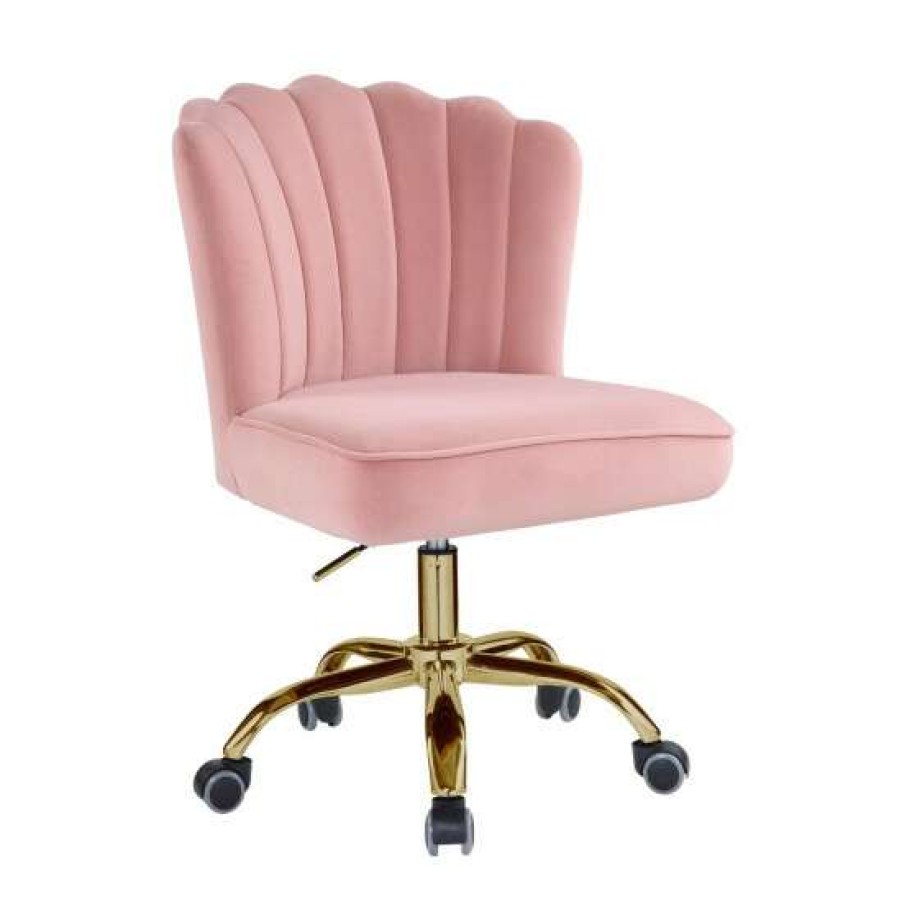 Furniture * | Cheap Simple Relax Office Chair In Channel Tufted Rose Quartz Velvet And Gold