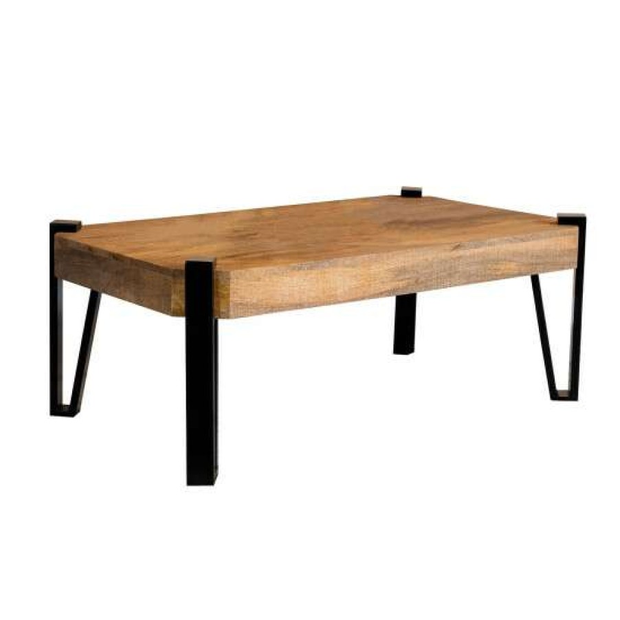 Furniture * | Buy Simple Relax Rectangular Wood Coffee Table With Metal Legs In Natural And Matte Black