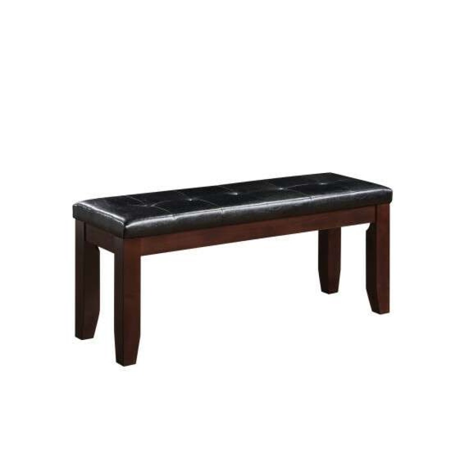 Furniture * | Best Pirce Simple Relax Faux Leather Dining Bench In Cherry And Black Finish