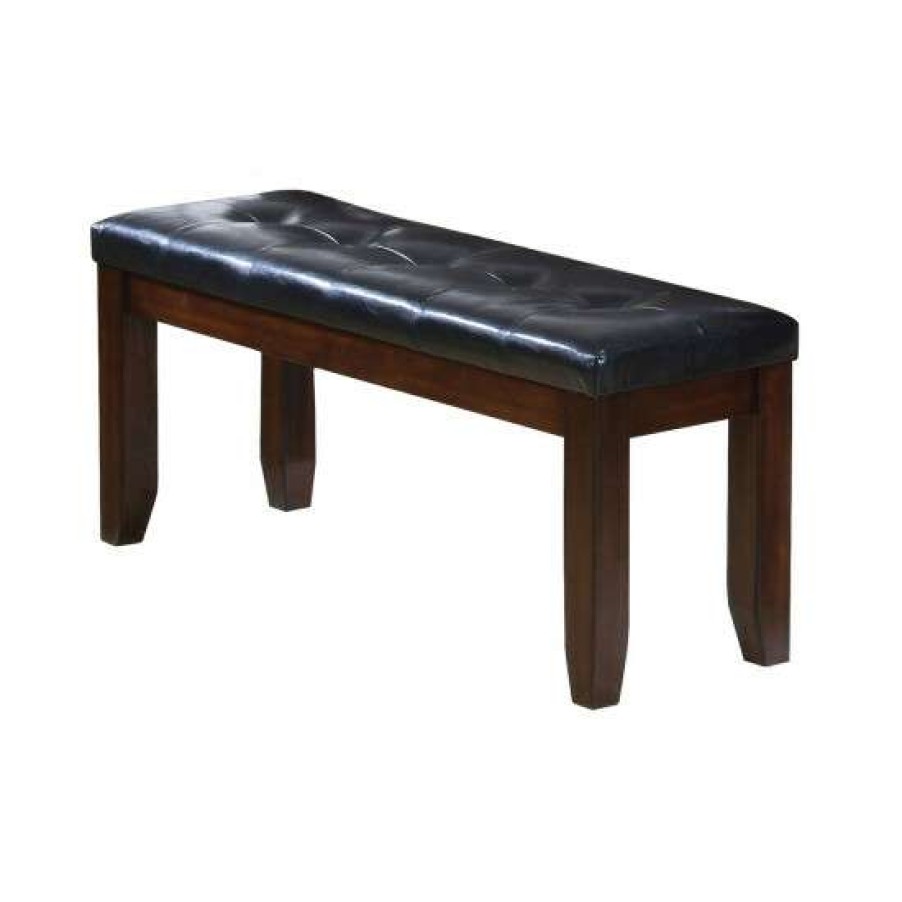 Furniture * | Best Pirce Simple Relax Faux Leather Dining Bench In Cherry And Black Finish