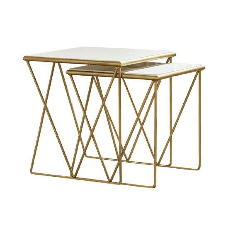 Furniture * | Best Pirce Simple Relax 2 Piece Nesting Table Set In White And Gold