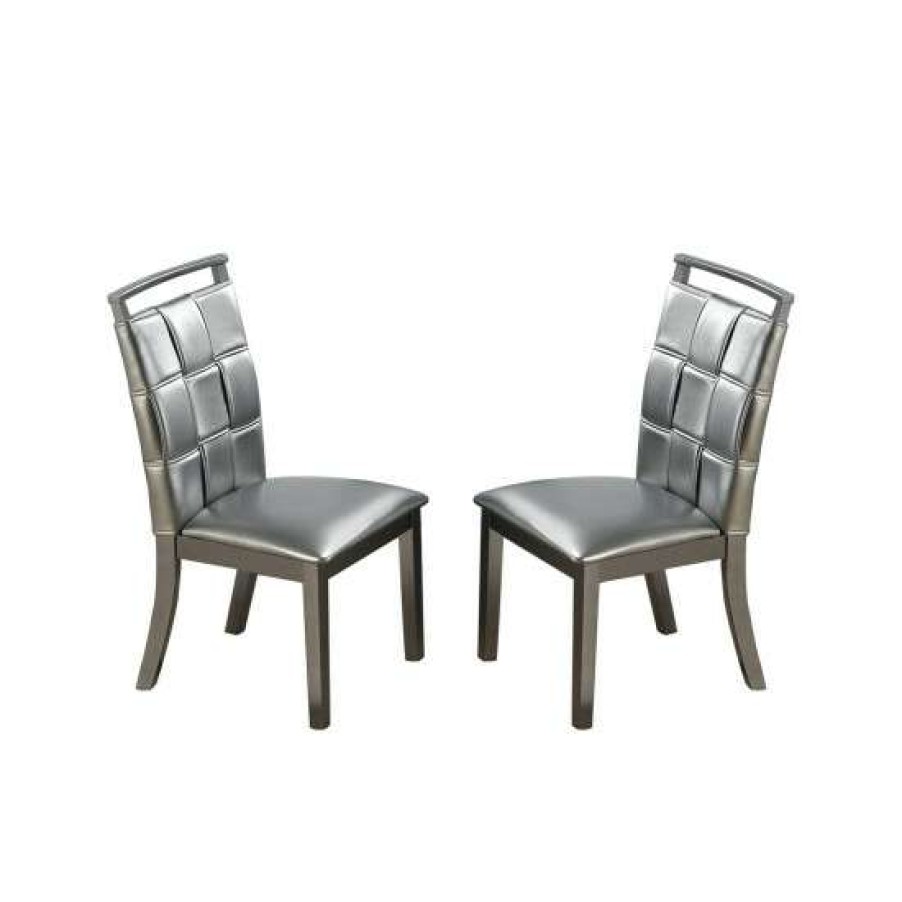 Furniture * | Promo Simple Relax Set Of 2 Pu Upholstery Dining Chairs, Silver