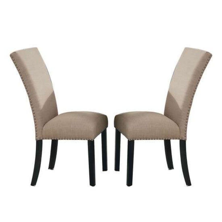 Furniture * | Coupon Simple Relax Fabric And Wooden Side Chair Of Two With Backrest Design In Beige