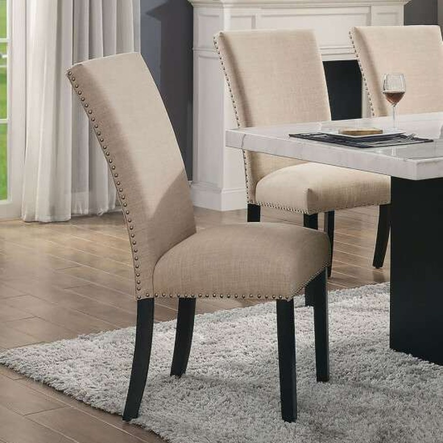 Furniture * | Coupon Simple Relax Fabric And Wooden Side Chair Of Two With Backrest Design In Beige