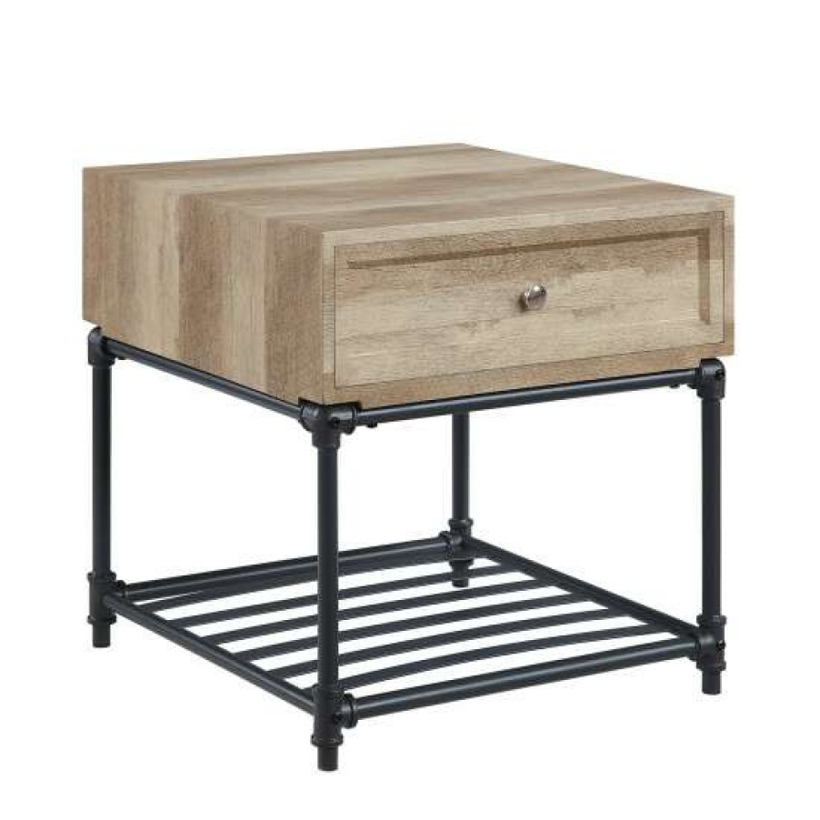 Furniture * | Best Deal Simple Relax 1 Drawer And 1 Shelf Wood End Table In Oak And Sandy Black