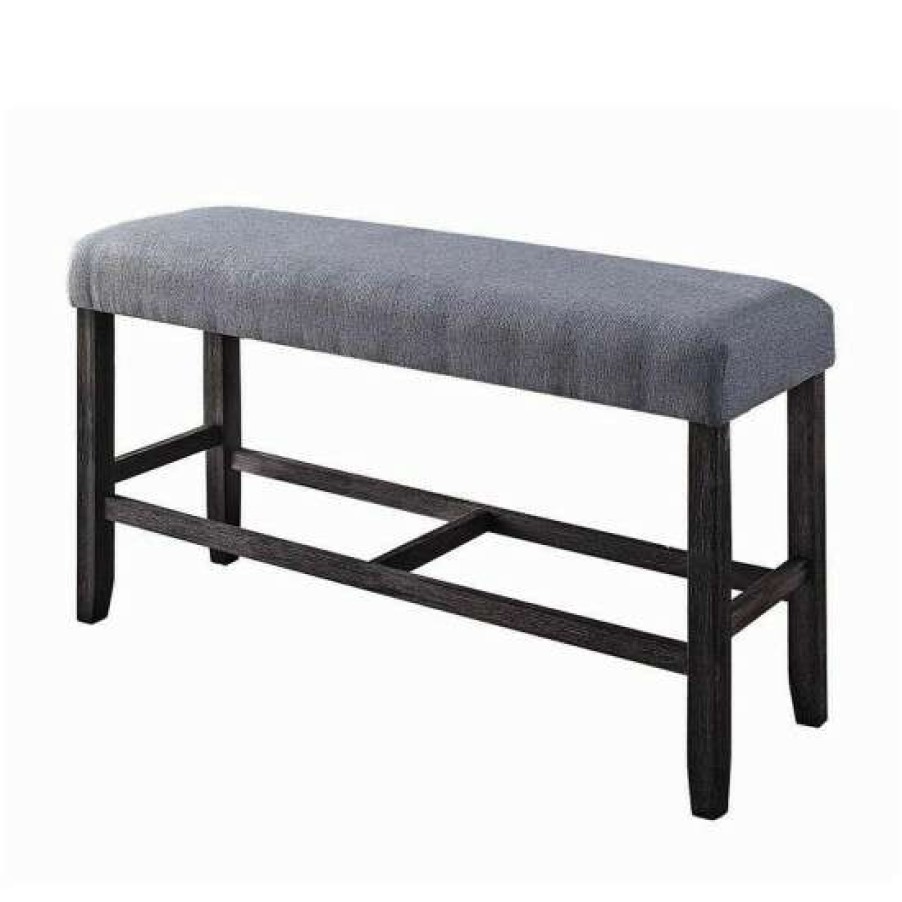 Furniture * | Best Pirce Simple Relax Fabric Counter Height Bench In Grey And Weathered Espresso