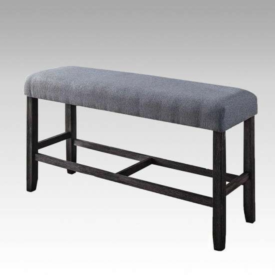 Furniture * | Best Pirce Simple Relax Fabric Counter Height Bench In Grey And Weathered Espresso