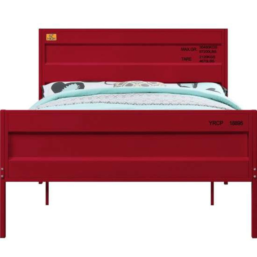 Furniture * | Best Sale Simple Relax Metal Frame Panel Bed In Red Finish