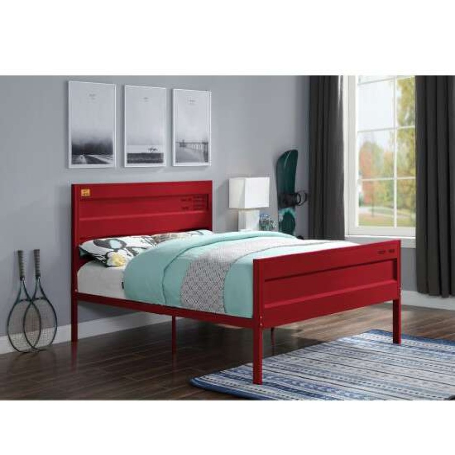 Furniture * | Best Sale Simple Relax Metal Frame Panel Bed In Red Finish