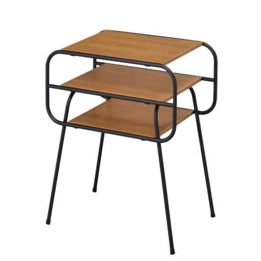 Furniture * | Flash Sale Simple Relax Wood And Metal Accent Table In Oak And Black Finish