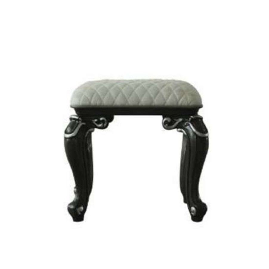 Furniture * | Discount Simple Relax Wooden Stool With Upholstered Cushion In Charcoal