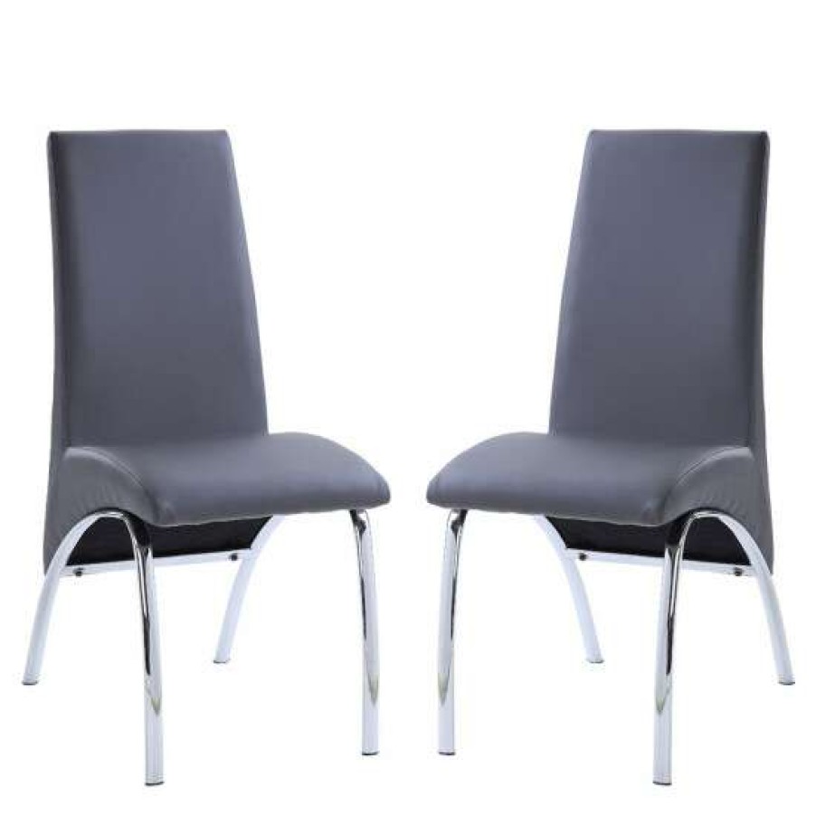 Furniture * | Brand New Simple Relax Set Of 2 Pu Upholstered Side Chair In Gray And Chrome Finish