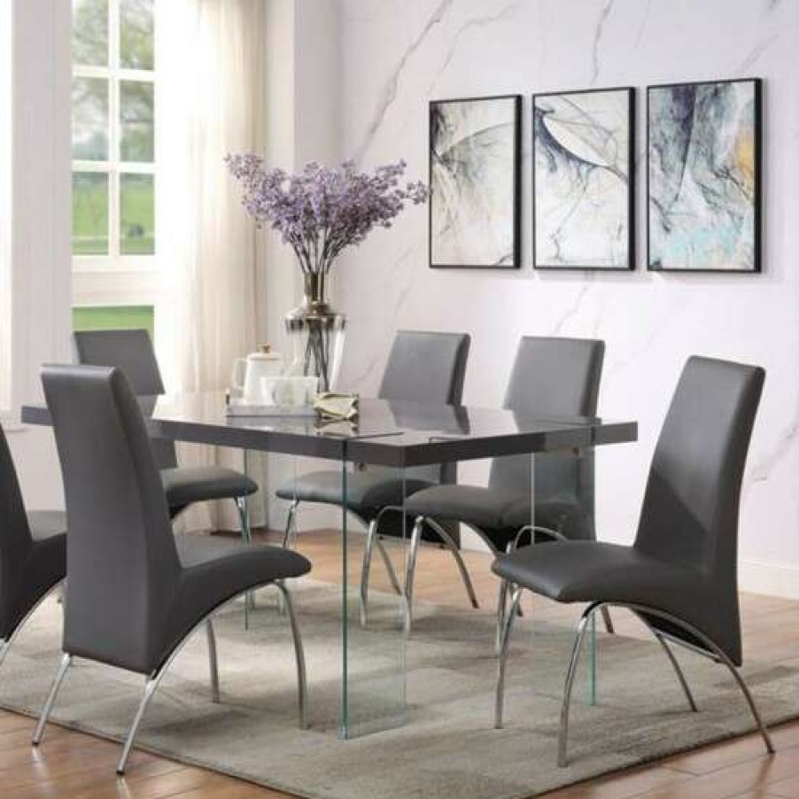 Furniture * | Brand New Simple Relax Set Of 2 Pu Upholstered Side Chair In Gray And Chrome Finish