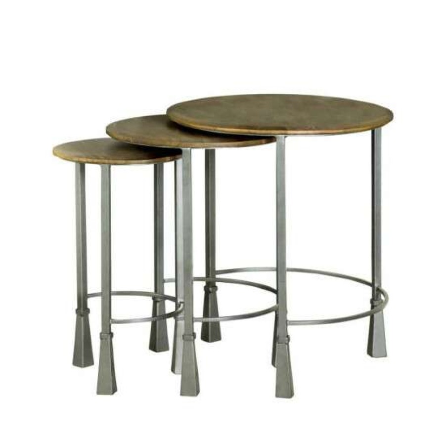 Furniture * | Coupon Simple Relax 3 Piece Round Nesting Table With Metal Legs In Natural And Gunmetal Finish