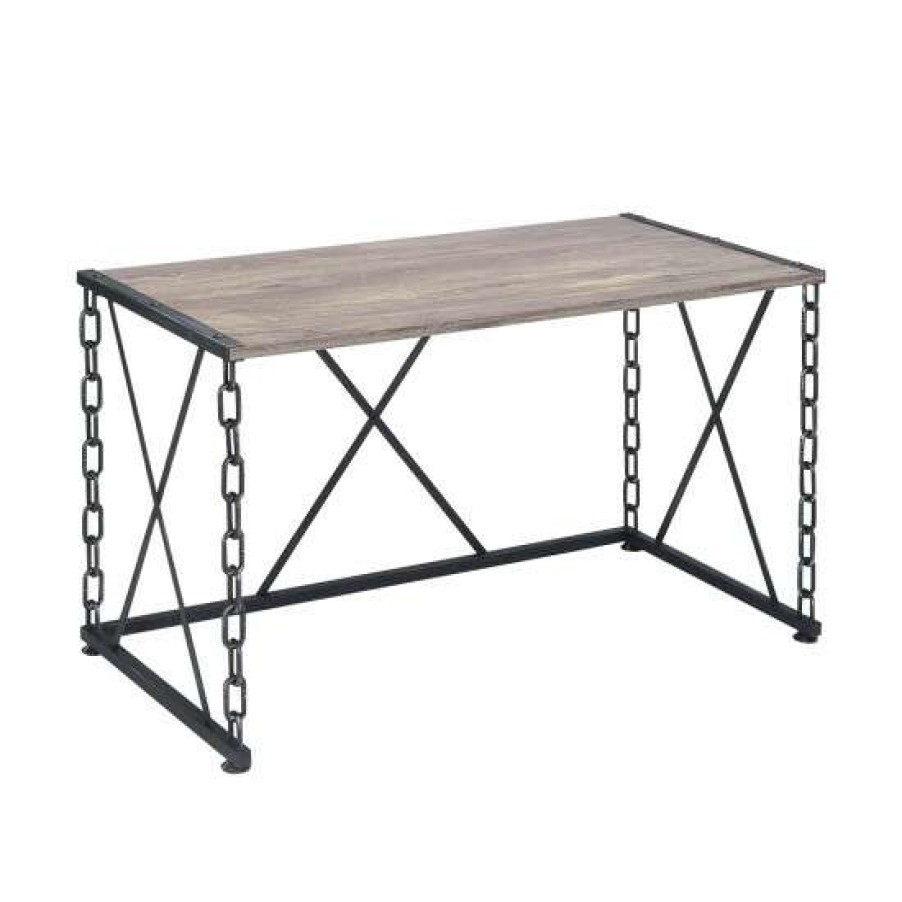 Furniture * | Budget Simple Relax Rectangular Console Table With Metal Base In Oak And Black