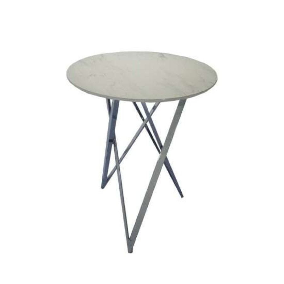 Furniture * | New Simple Relax Wood Top Round Bar Table With Metal Base In White And Chrome