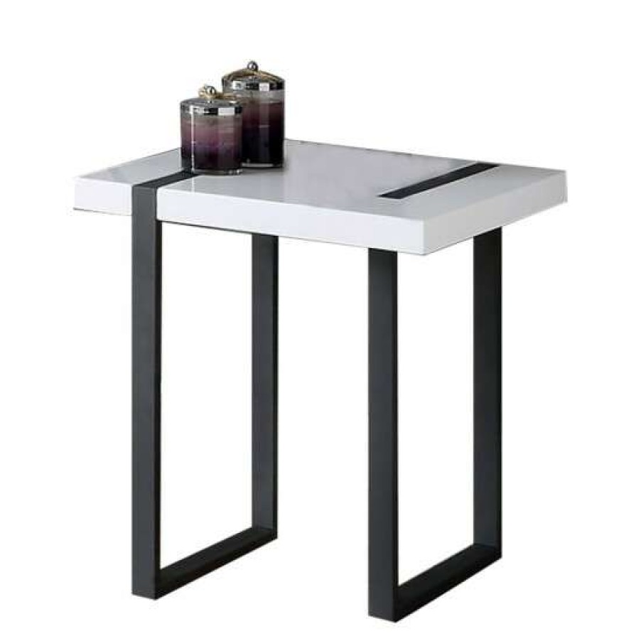 Furniture * | Hot Sale Simple Relax Metal End Table In White And Black Finish