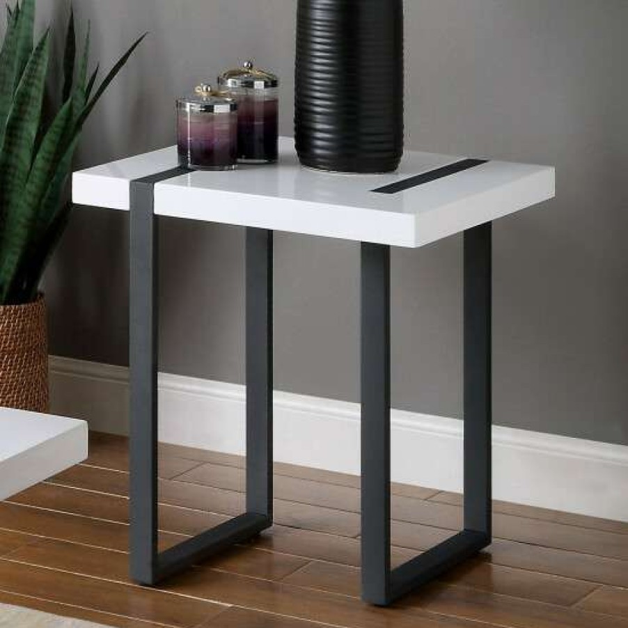 Furniture * | Hot Sale Simple Relax Metal End Table In White And Black Finish