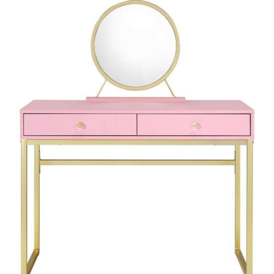 Furniture * | Cheapest Simple Relax Metal Base Vanity Set With 2 Drawers In Pink And Gold