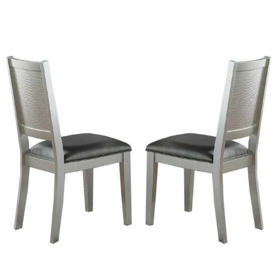 Furniture * | Best Reviews Of Simple Relax Set Of 2 Pu Upholstered Dining Chair In Dark Gray