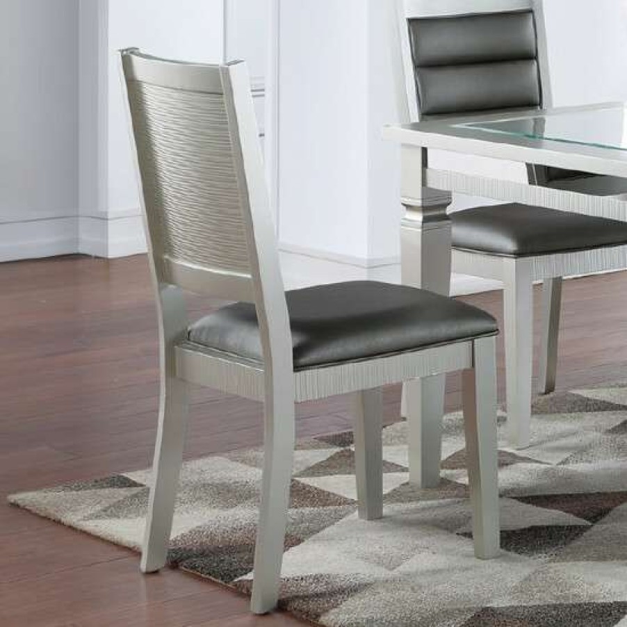 Furniture * | Best Reviews Of Simple Relax Set Of 2 Pu Upholstered Dining Chair In Dark Gray