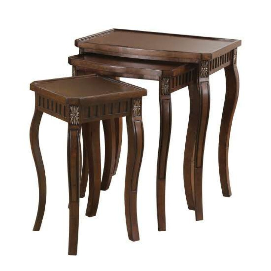 Furniture * | Best Deal Simple Relax 3 Piece Nesting Table Set With Curved Leg In Warm Brown