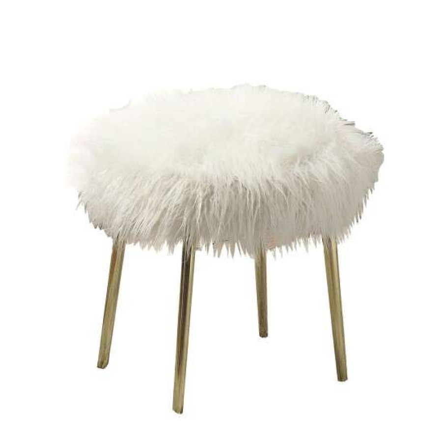 Furniture * | Top 10 Simple Relax Faux Fur Upholstery Ottoman In White And Gold