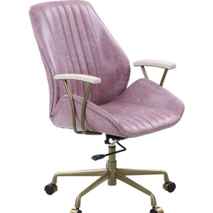 Furniture * | Best Pirce Simple Relax Top Grain Leather Office Chair With Bucket Seat In Pink