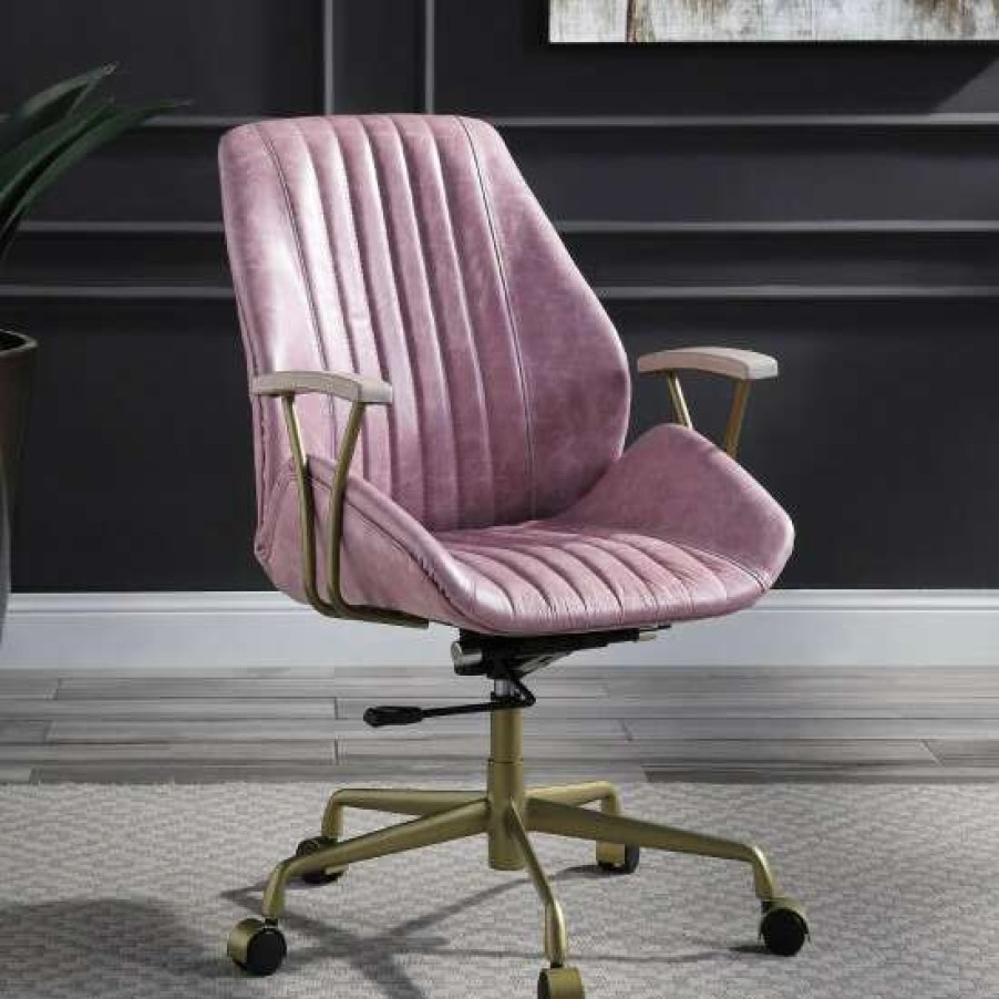 Furniture * | Best Pirce Simple Relax Top Grain Leather Office Chair With Bucket Seat In Pink