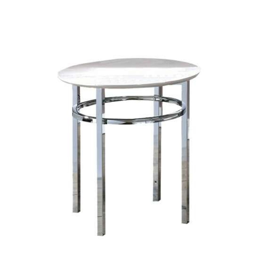 Furniture * | Brand New Simple Relax Faux Marble And Metal Round End Table In White And Chrome