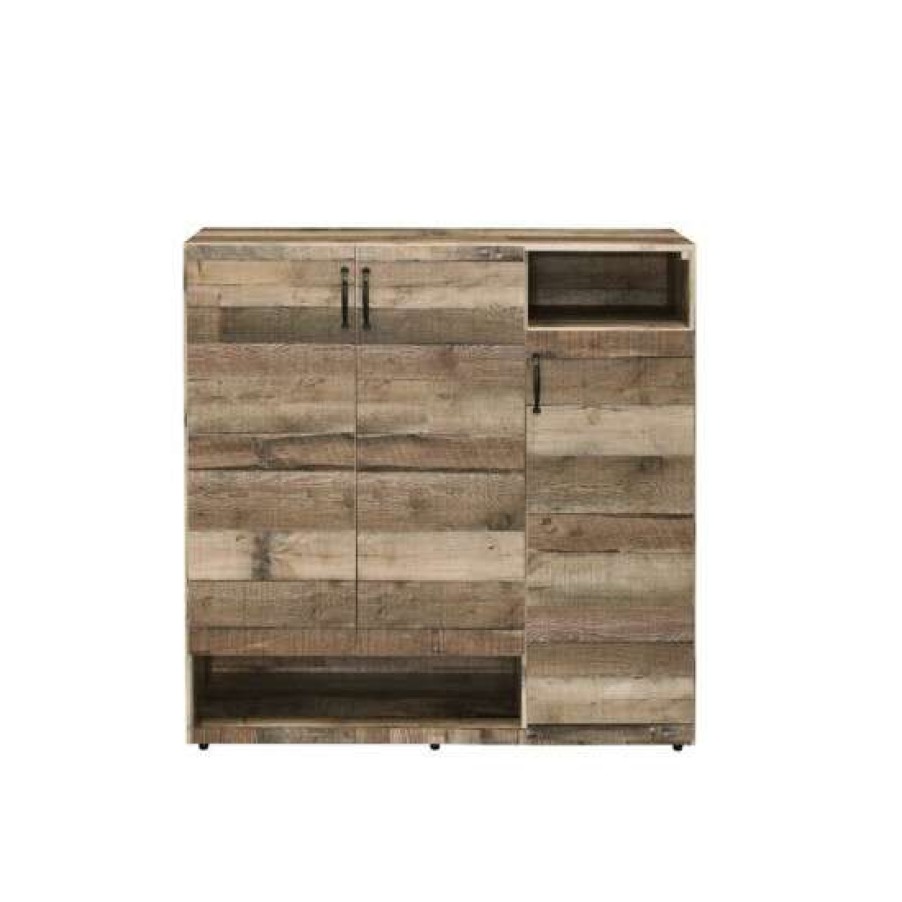 Home Improvement * | Cheap Simple Relax Wood Shoe Cabinet With 3 Doors And 2 Shelves In Rustic Gray Oak