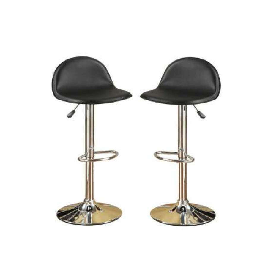 Furniture * | Discount Simple Relax Adjustable Black Pu Bar Stools, Chrome(Set Of 2)