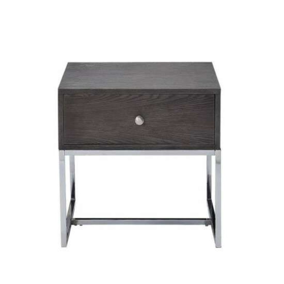 Furniture * | Top 10 Simple Relax Wood End Table With A Drawer In Gray Oak And Chrome