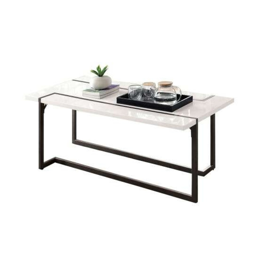 Furniture * | Hot Sale Simple Relax Lacquer And Metal Coffee Table In White And Gun Metal Finisih