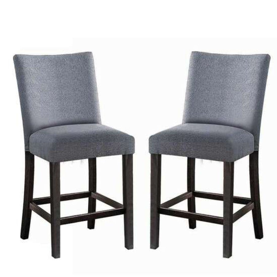 Furniture * | Budget Simple Relax Set Of 2 Fabric Counter Height Chair In Grey And Weathered Espresso