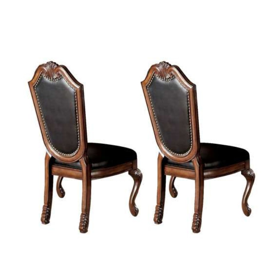 Furniture * | Coupon Simple Relax Set Of 2 Black Pu Upholstered Dining Side Chair In Cherry Finish