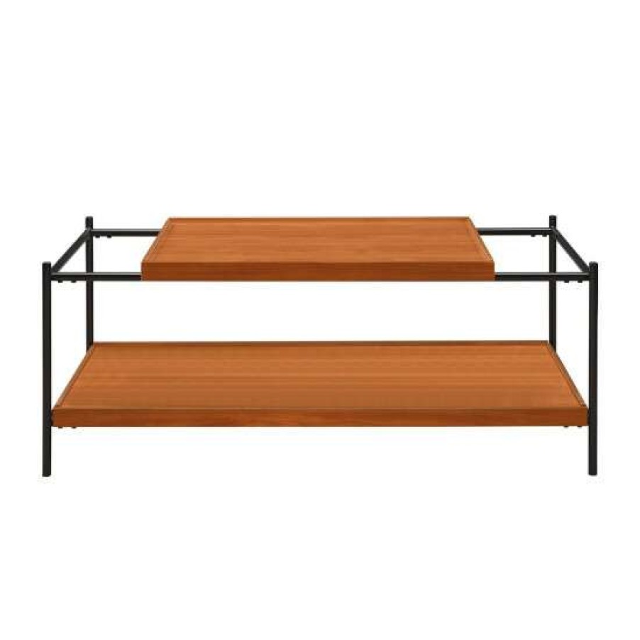 Furniture * | Buy Simple Relax Wooden Coffee Table With Metal Frame In Honey Oak And Black