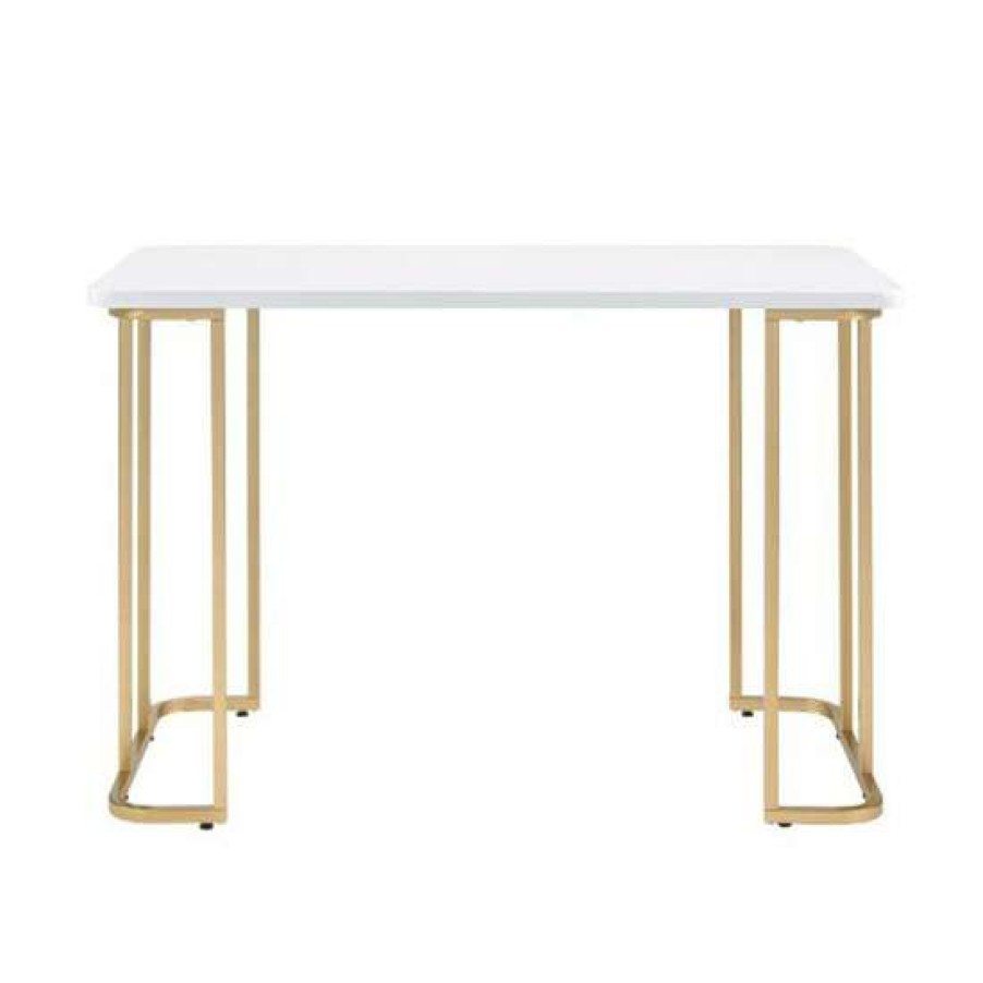 Furniture * | Deals Simple Relax Writing Desk With Gold Base In White