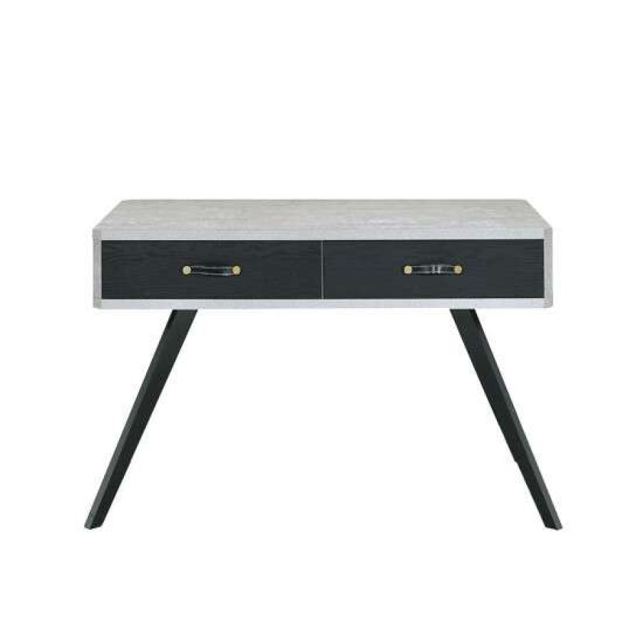 Furniture * | Deals Simple Relax 2 Drawers Writing Desk In Faux Concrete And Black Finish