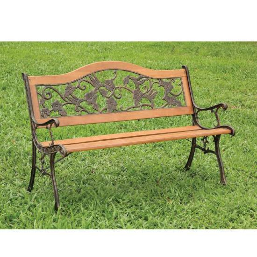 Garden & Patio * | Budget Simple Relax Cast Iron And Wood Outdoor Bench