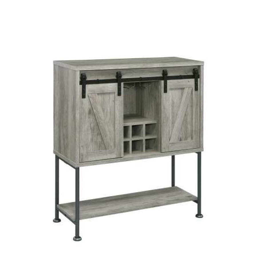 Furniture * | Promo Simple Relax Wood Bar Cabinet With Two Doors In Grey And Gunmetal