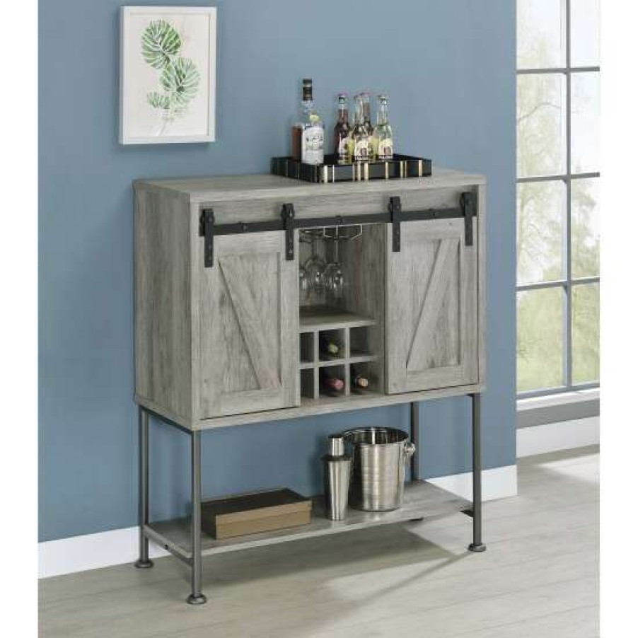 Furniture * | Promo Simple Relax Wood Bar Cabinet With Two Doors In Grey And Gunmetal